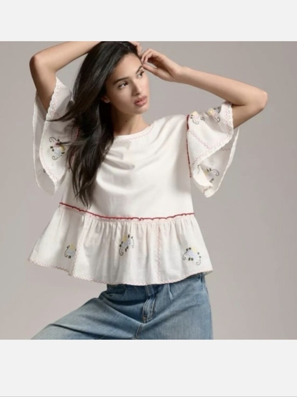 Anthropologie White  Folkloric Embroidered Top Sz.S
